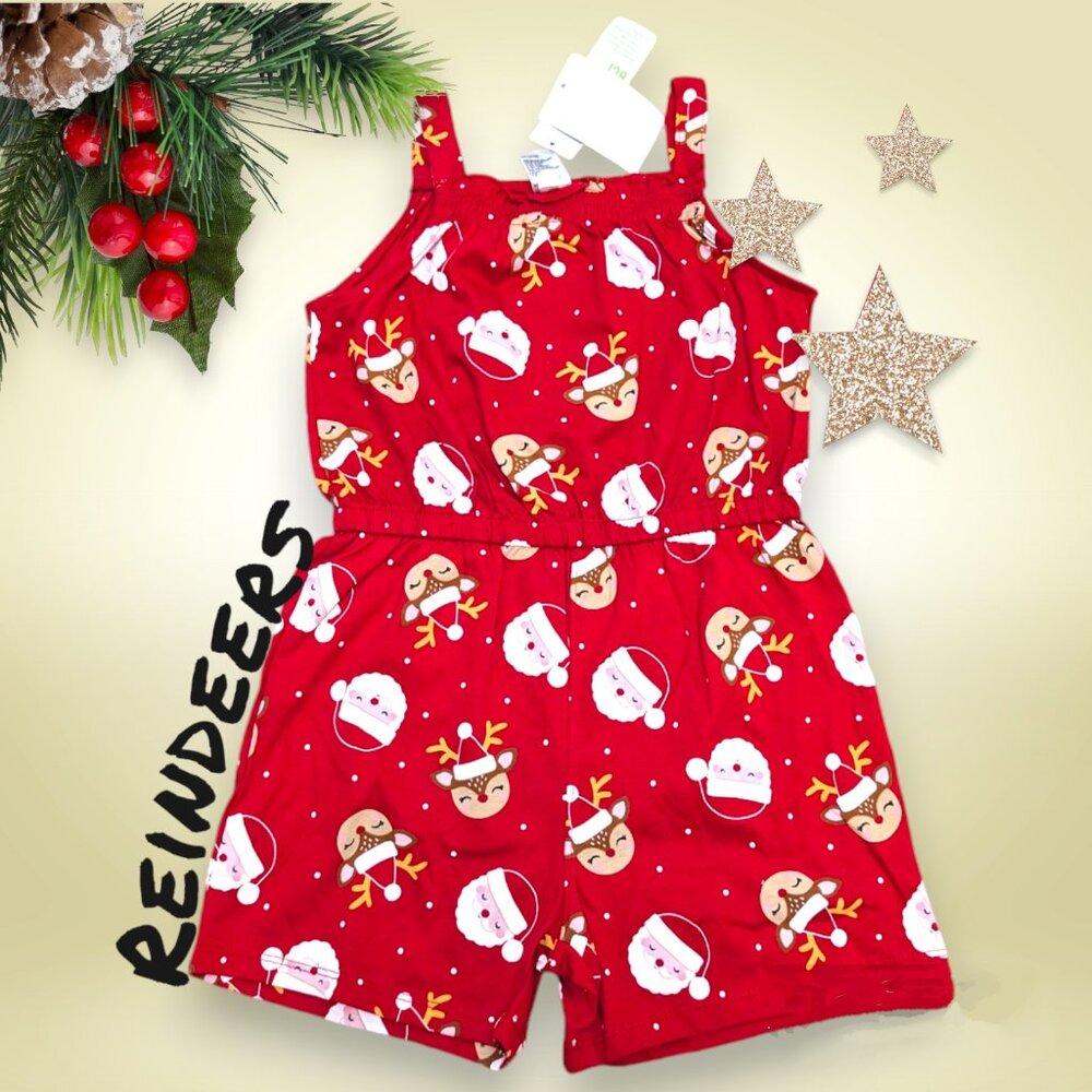 Anko Summer Romper Christmas Reindeer Holiday Print Jumpsuit Soft Cotton w smock